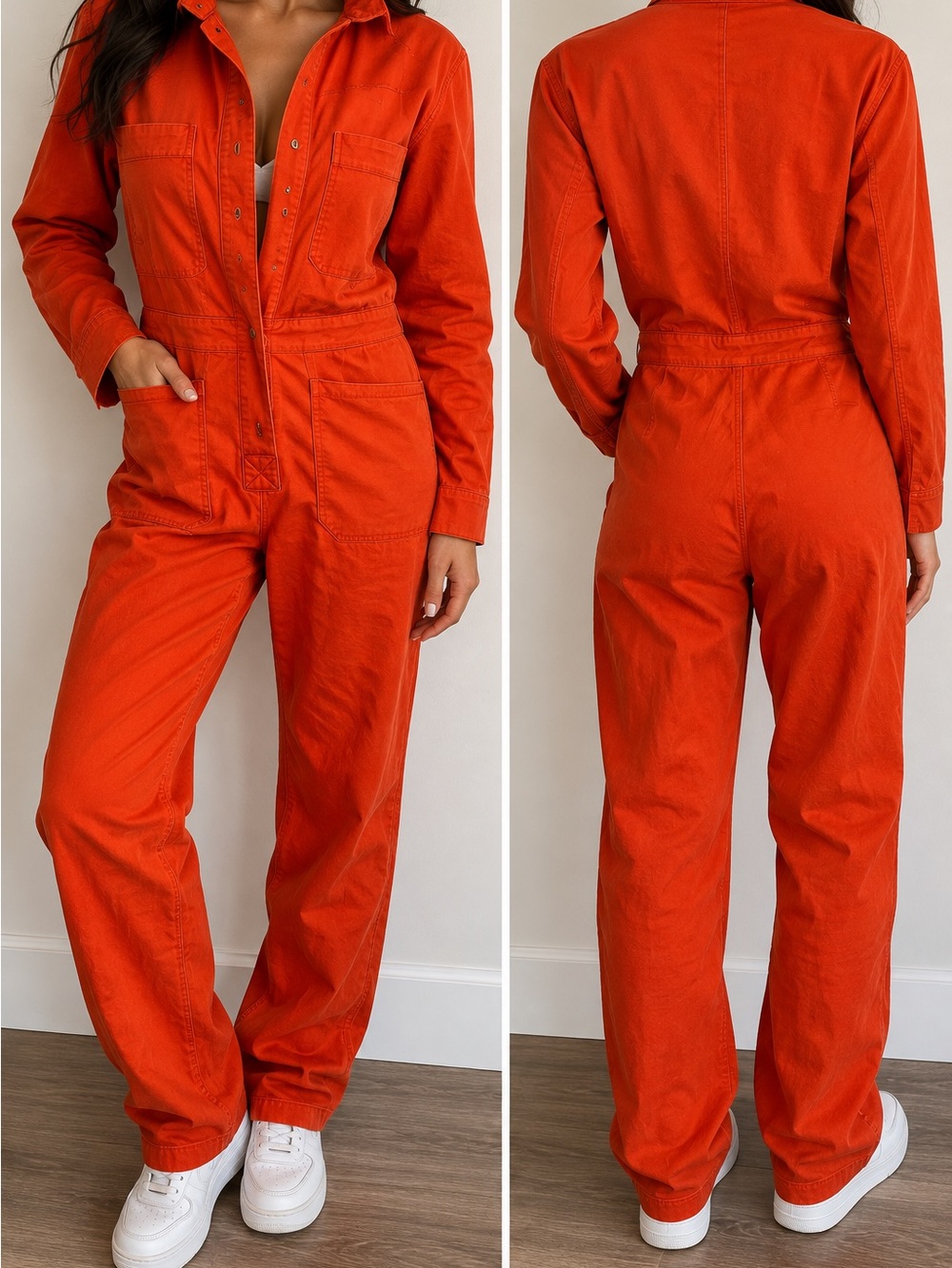 Ilana Kohn Orange Cotton Utility Jumpsuit Coveralls Size 2 Made in NYC